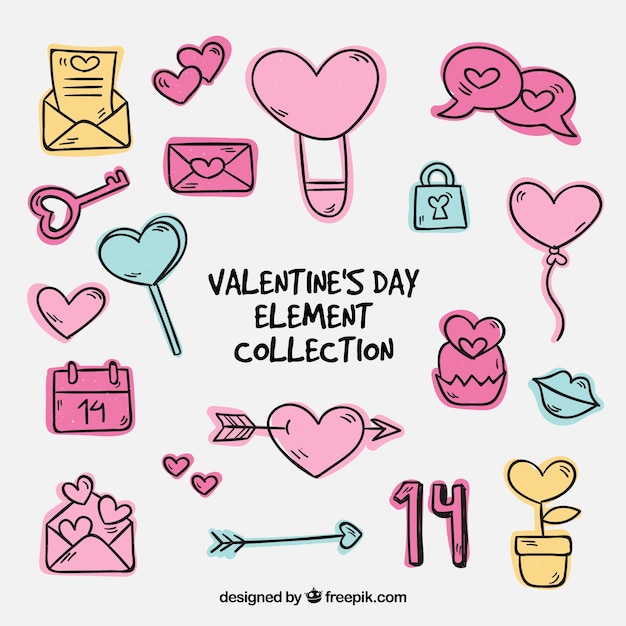 Collection D'éléments De Saint Valentin Dessinés à La Main