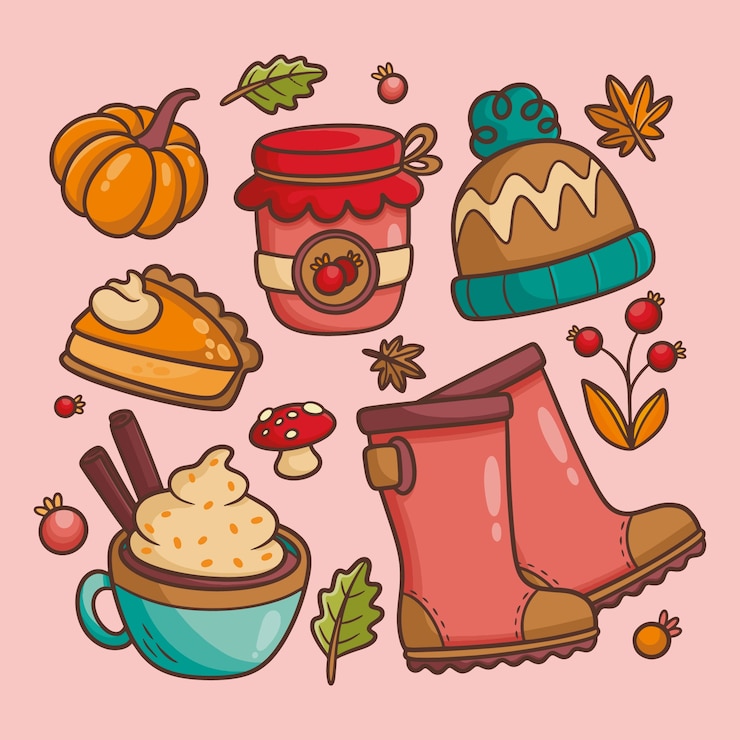 Vecteur gratuit collection d'éléments de saison d'automne dessinés à la main