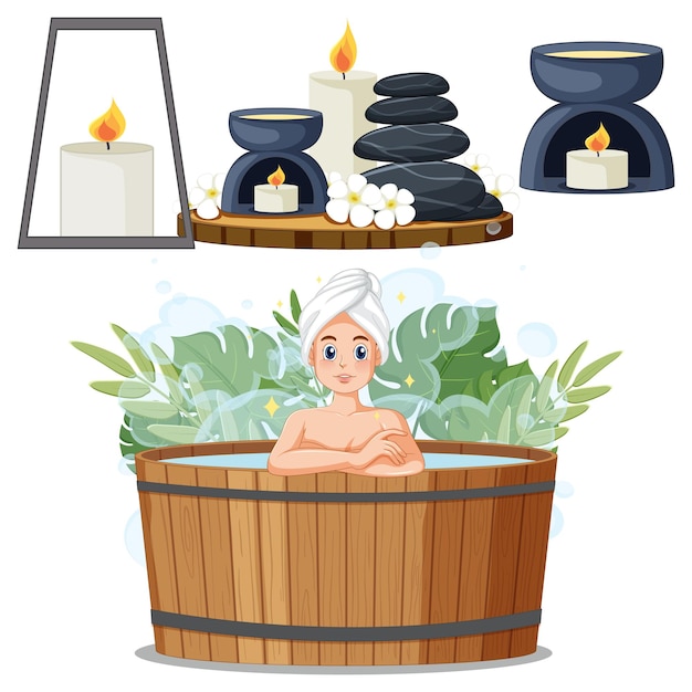 Vecteur gratuit collection d'éléments de soins personnels pour spa et sauna
