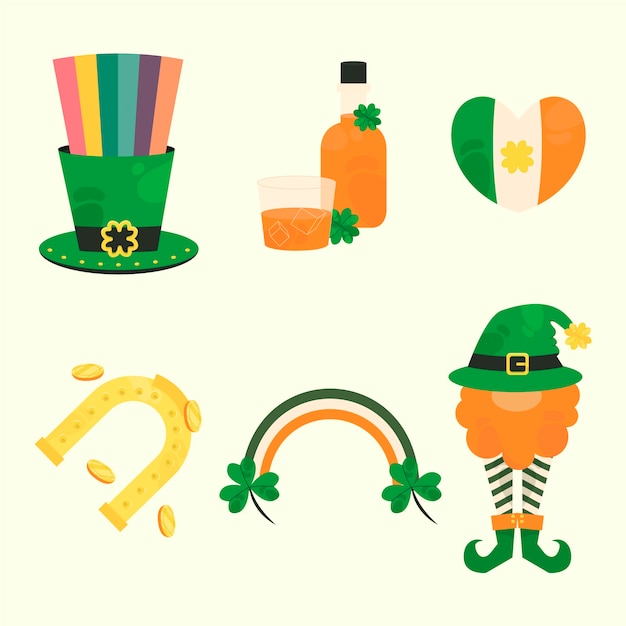 Vecteur gratuit collection d'éléments de st patricks dessinés à la main