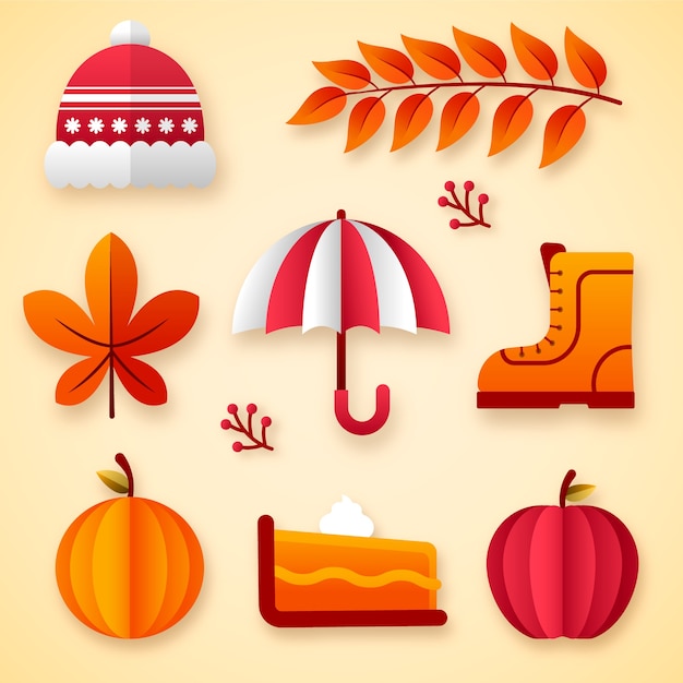 Vecteur gratuit collection d'éléments de style papier pour la célébration de la saison d'automne