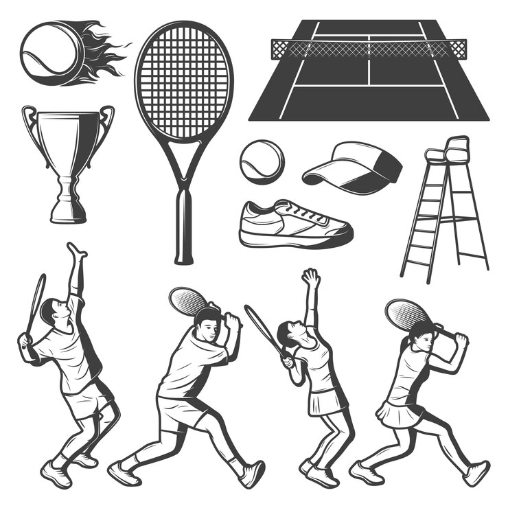 Vecteur gratuit collection d'éléments de tennis vintage