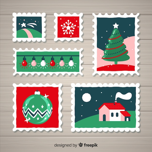 Vecteur gratuit collection d'éléments de timbres postaux de noël