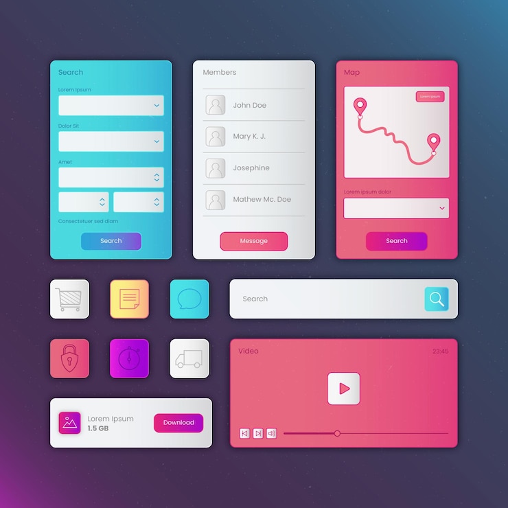 Vecteur gratuit collection d'éléments ui/ux plats linéaires