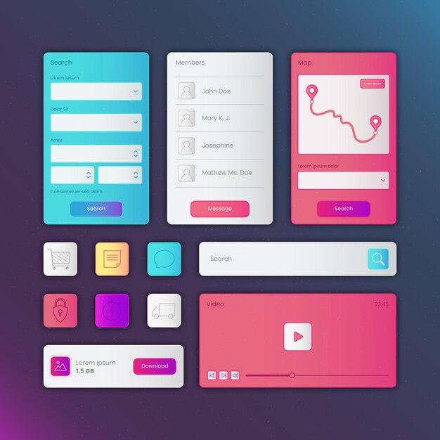Collection d'éléments ui/ux plats linéaires