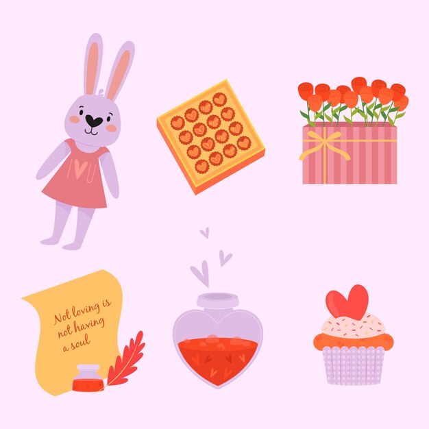 Collection d'éléments de valentine dessinés à la main
