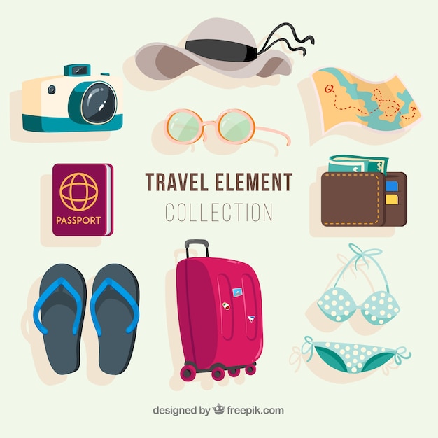 Collection D'éléments De Voyage Dans Un Style Plat