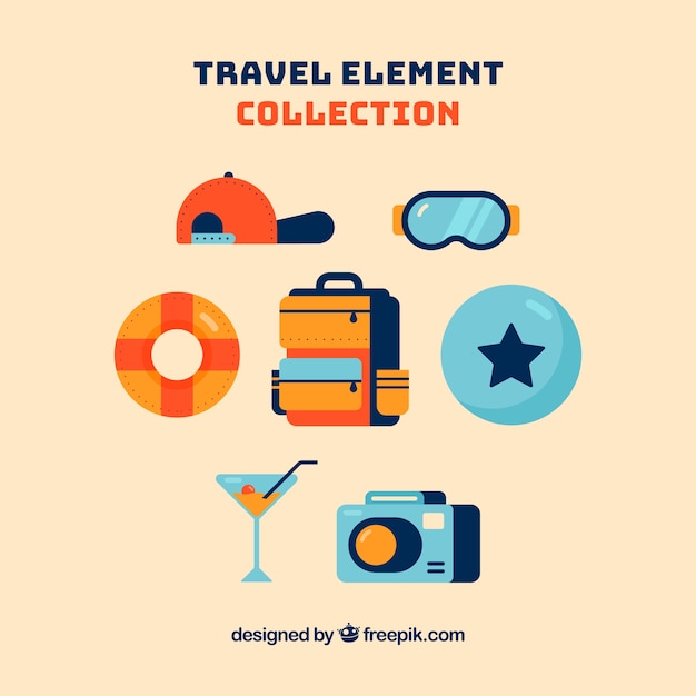 Vecteur gratuit collection d'éléments de voyage avec un design plat