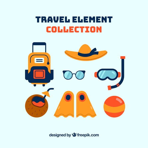 Collection d&#39;éléments de voyage d&#39;été avec un design plat