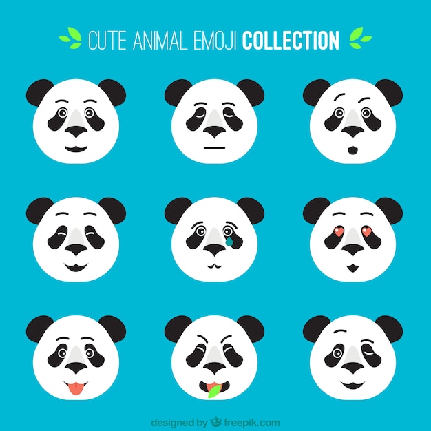 Vecteur gratuit collection d'émoticônes panda plat avec différentes expressions faciales