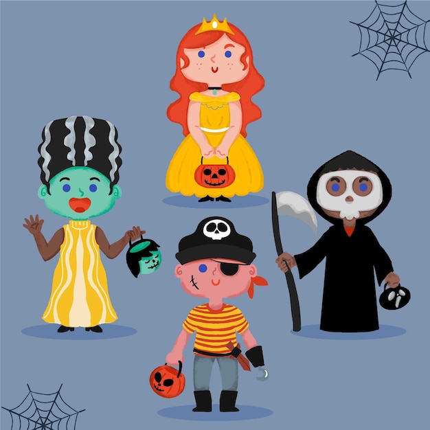 Collection D'enfants D'halloween Dessinés à La Main