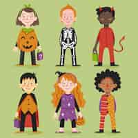Vecteur gratuit collection d'enfants d'halloween dessinés à la main