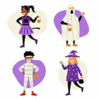 Vecteur gratuit collection d'enfants halloween plat