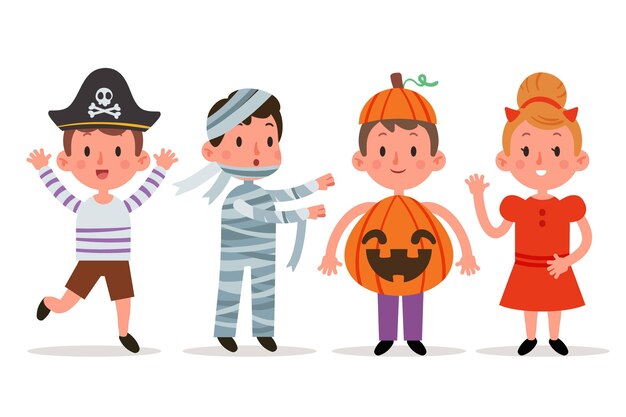 Vecteur gratuit collection d'enfants halloween plats dessinés à la main