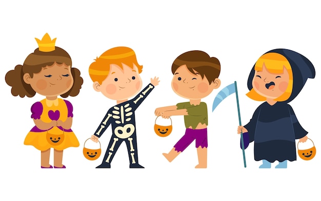 Vecteur gratuit collection d'enfants halloween plats dessinés à la main