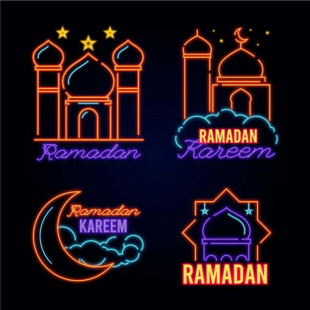 Vecteur gratuit collection d'enseignes au néon du ramadan