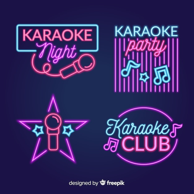 Vecteur gratuit collection d'enseignes néon de nuit karaoké