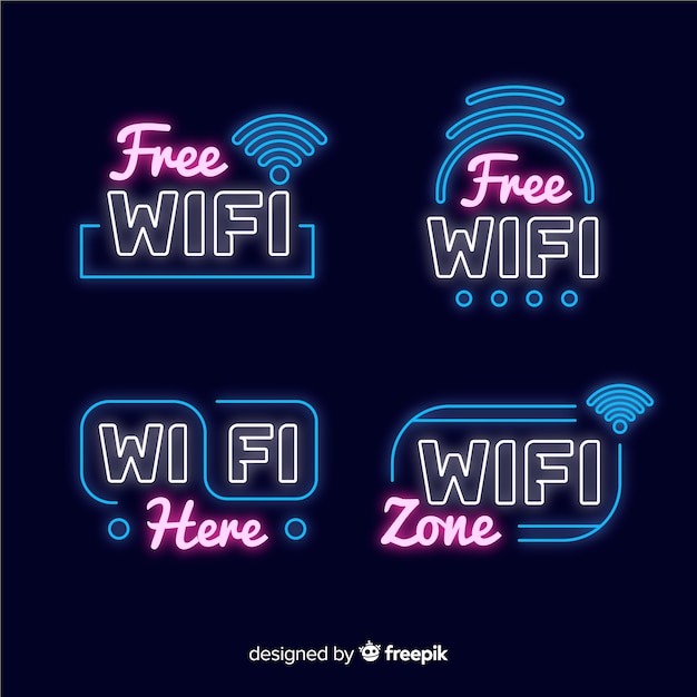 Vecteur gratuit collection de enseignes wifi gratuite au néon