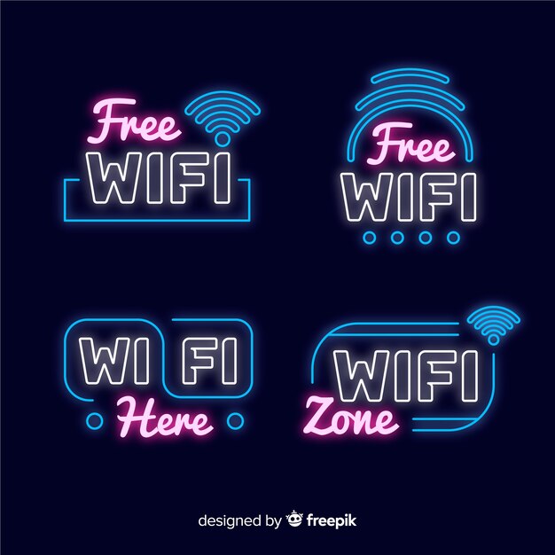 Collection de enseignes wifi gratuite au néon