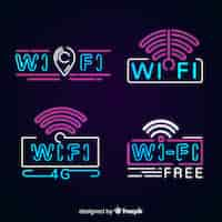 Vecteur gratuit collection de enseignes wifi gratuite au néon