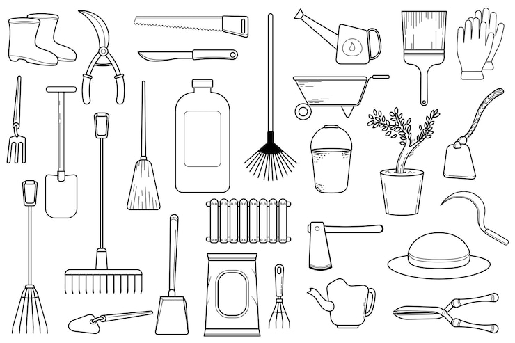 Vecteur gratuit collection d'équipements d'icônes d'outils de jardin