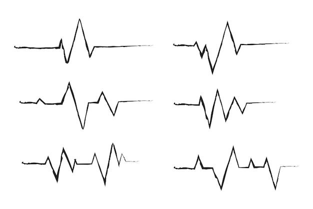 Vecteur gratuit collection esquissée à la main de six lignes de battement de coeur ecg