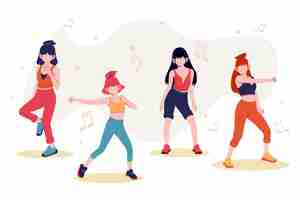 Vecteur gratuit collection d'étapes de remise en forme de danse dessinés à la main avec des gens