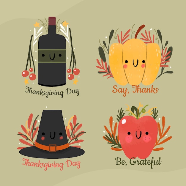 Collection D'étiquette De Thanksgiving Dessinée à La Main