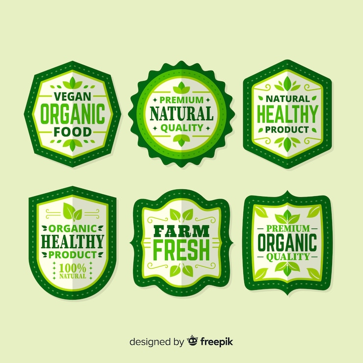 Vecteur gratuit collection d&#39;étiquettes d&#39;aliments biologiques simples