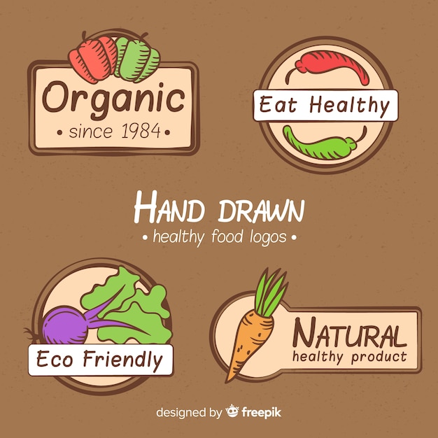 Vecteur gratuit collection d'étiquettes d'aliments naturels dessinés à la main