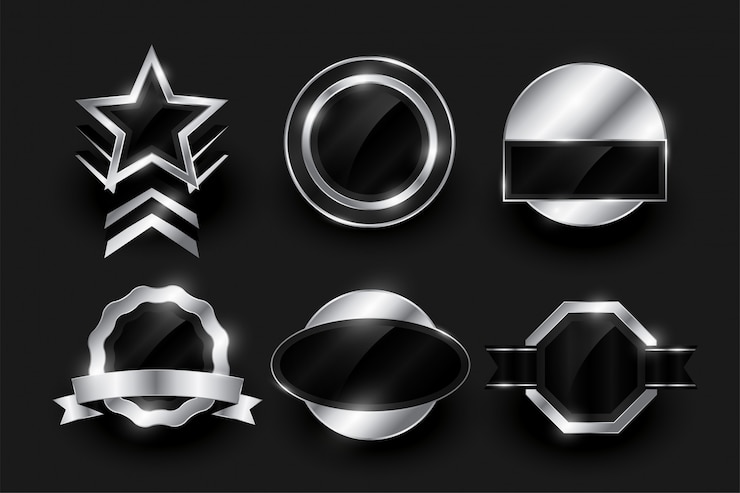 Vecteur gratuit collection d'étiquettes et de badges en argent vide