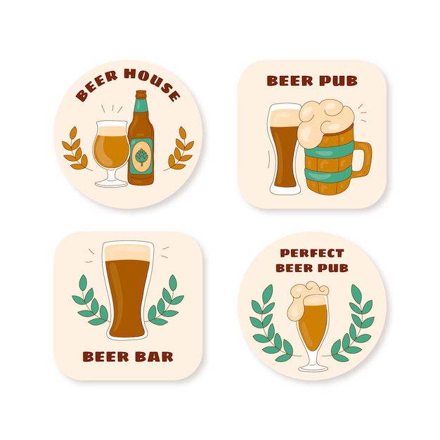 Vecteur gratuit collection d'étiquettes de bar à bière dessinées à la main