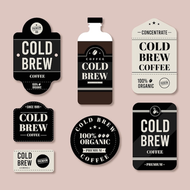 Vecteur gratuit collection d'étiquettes de café infusion froide