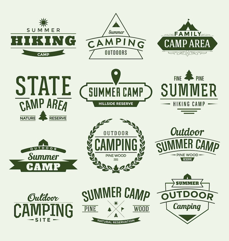 Vecteur gratuit collection d&#39;étiquettes camp d&#39;été