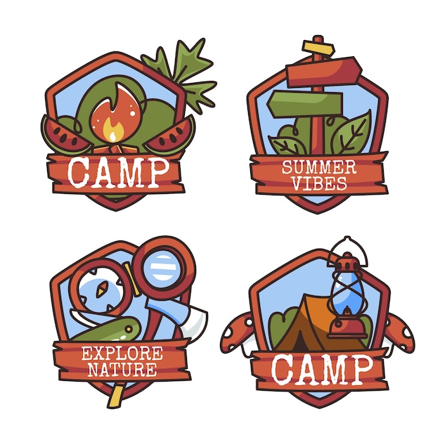 Collection D'étiquettes De Camping D'été Plat