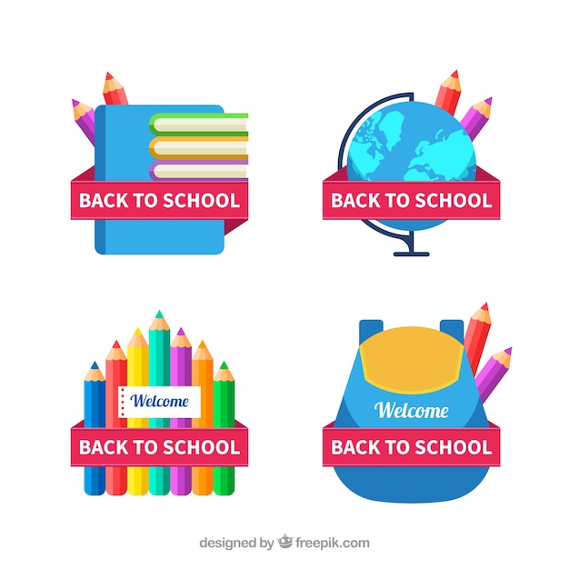 Vecteur gratuit collection d'étiquettes creative back to school