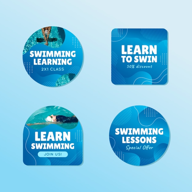 Vecteur gratuit collection d'étiquettes dégradées pour les cours de natation