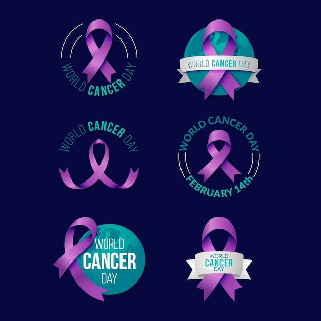 Vecteur gratuit collection d'étiquettes dégradées pour la journée mondiale du cancer