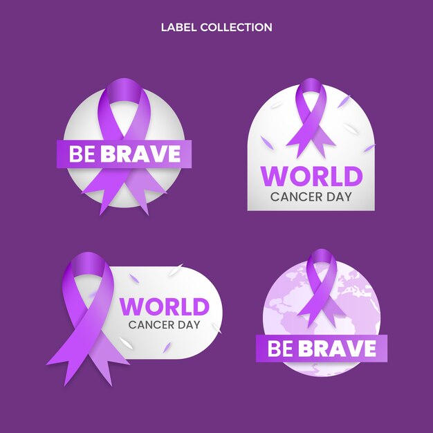 Collection d'étiquettes dégradées pour la journée mondiale du cancer
