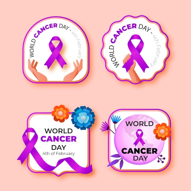 Vecteur gratuit collection d'étiquettes dégradées pour la journée mondiale du cancer