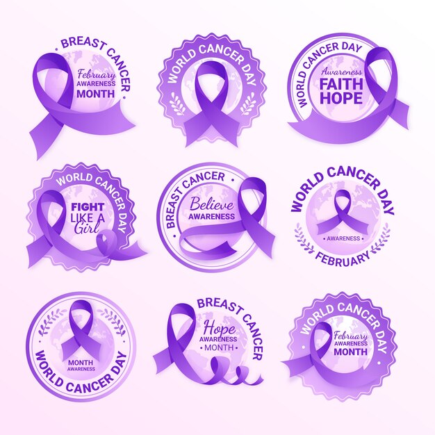 Collection d'étiquettes dégradées pour la journée mondiale du cancer