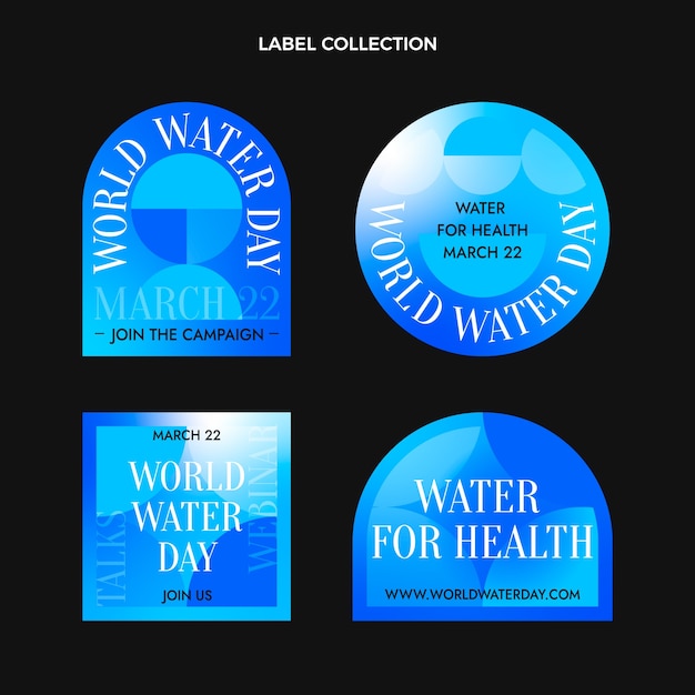 Vecteur gratuit collection d'étiquettes dégradées pour la journée mondiale de l'eau