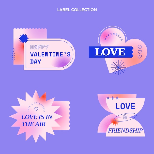 Vecteur gratuit collection d'étiquettes dégradées pour la saint-valentin