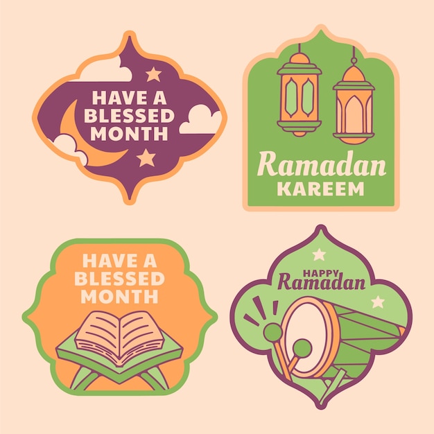 Vecteur gratuit collection d'étiquettes dessinées à la main pour la célébration islamique du ramadan