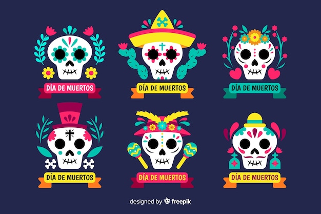 Collection D'étiquettes Día De Muertos Design Plat