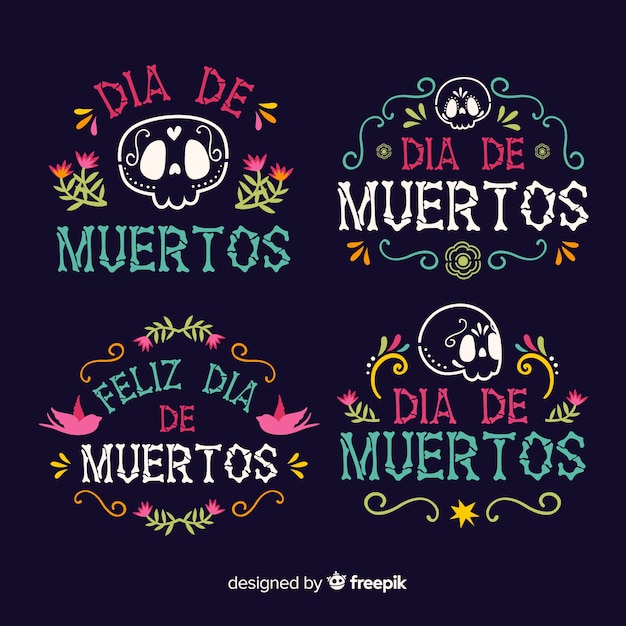 Vecteur gratuit collection d'étiquettes dia de muertos design plat