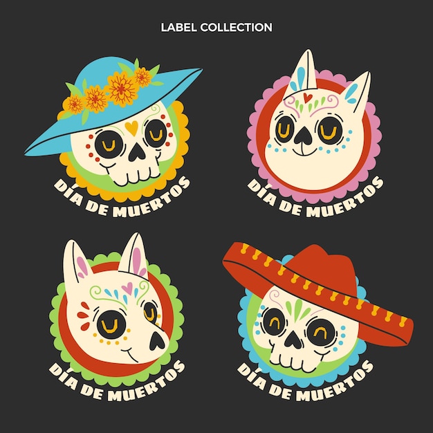 Vecteur gratuit collection d'étiquettes dia de muertos dessinées à la main