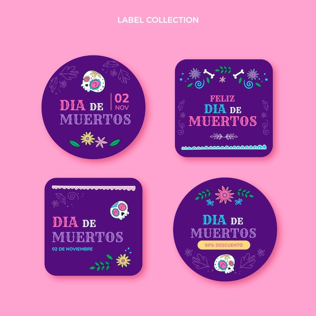 Vecteur gratuit collection d'étiquettes dia de muertos dessinées à la main