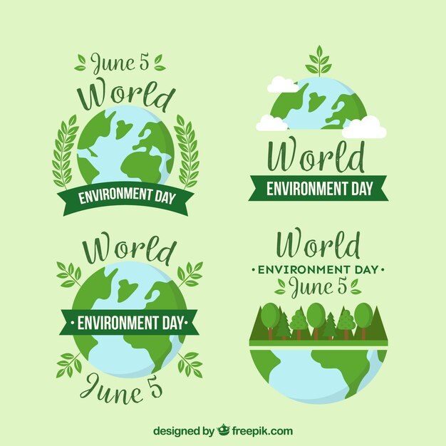 Collection d&#39;étiquettes du jour de l&#39;environnement mondial avec date