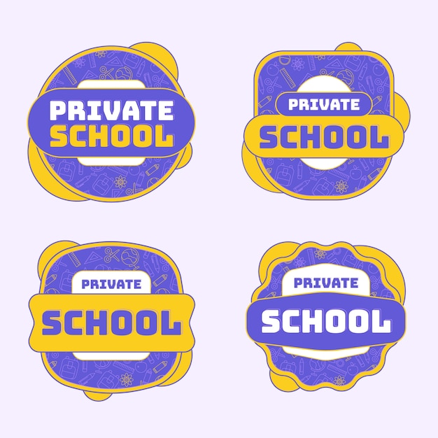 Vecteur gratuit collection d'étiquettes d'enseignement dans les écoles privées